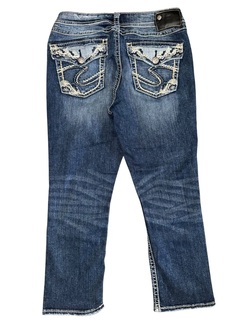 Silver Jeans Suki Capri Cropped Stretch Mid Rise Embroidered Pocket W29 Jeans